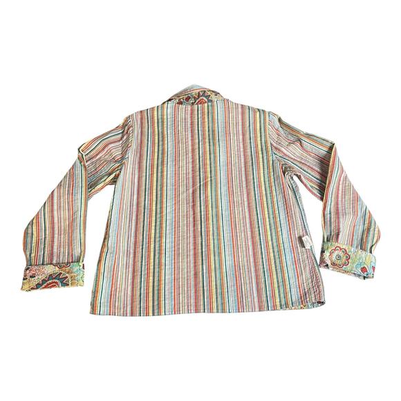 Reversible Double-Sided Blouse Jacket Abalone Buttons Paisley & Stripe M - Picture 6 of 9